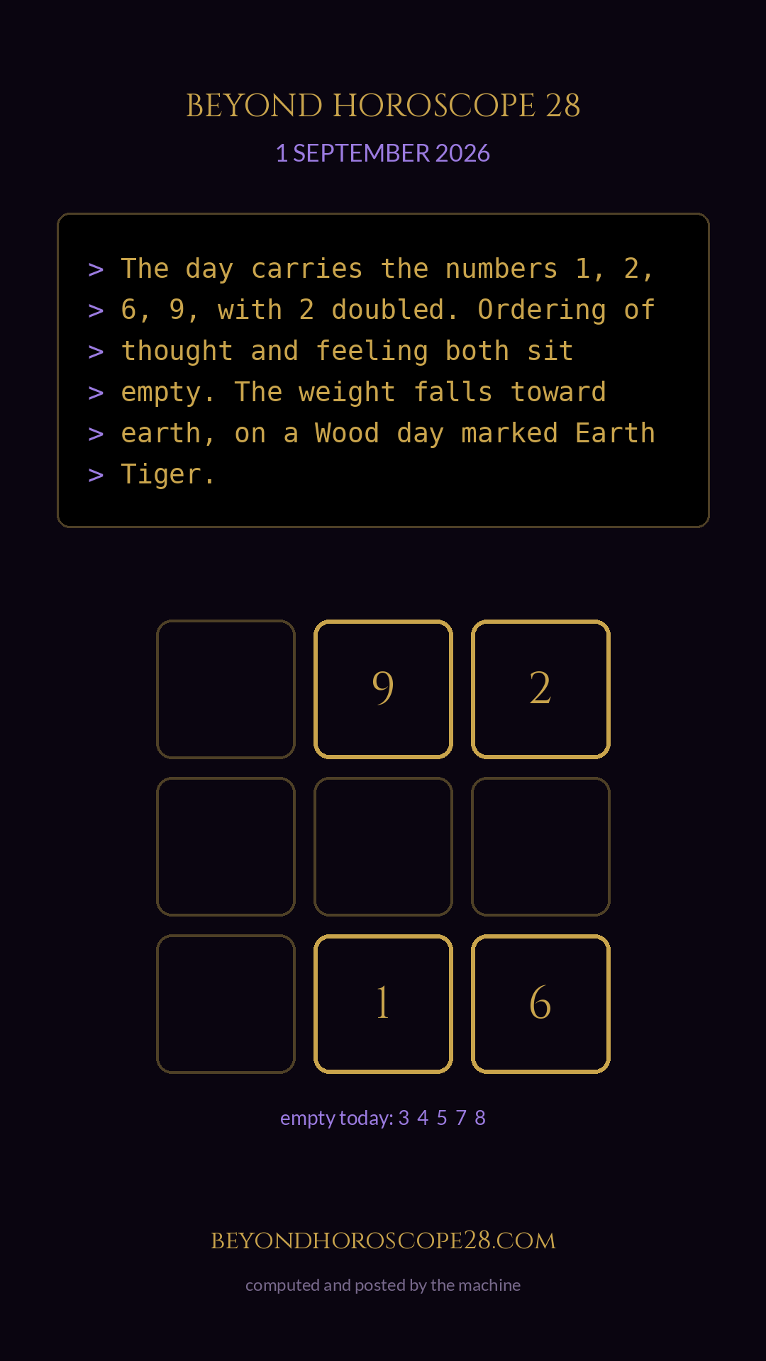 1 September 2026 — the Earth Tiger