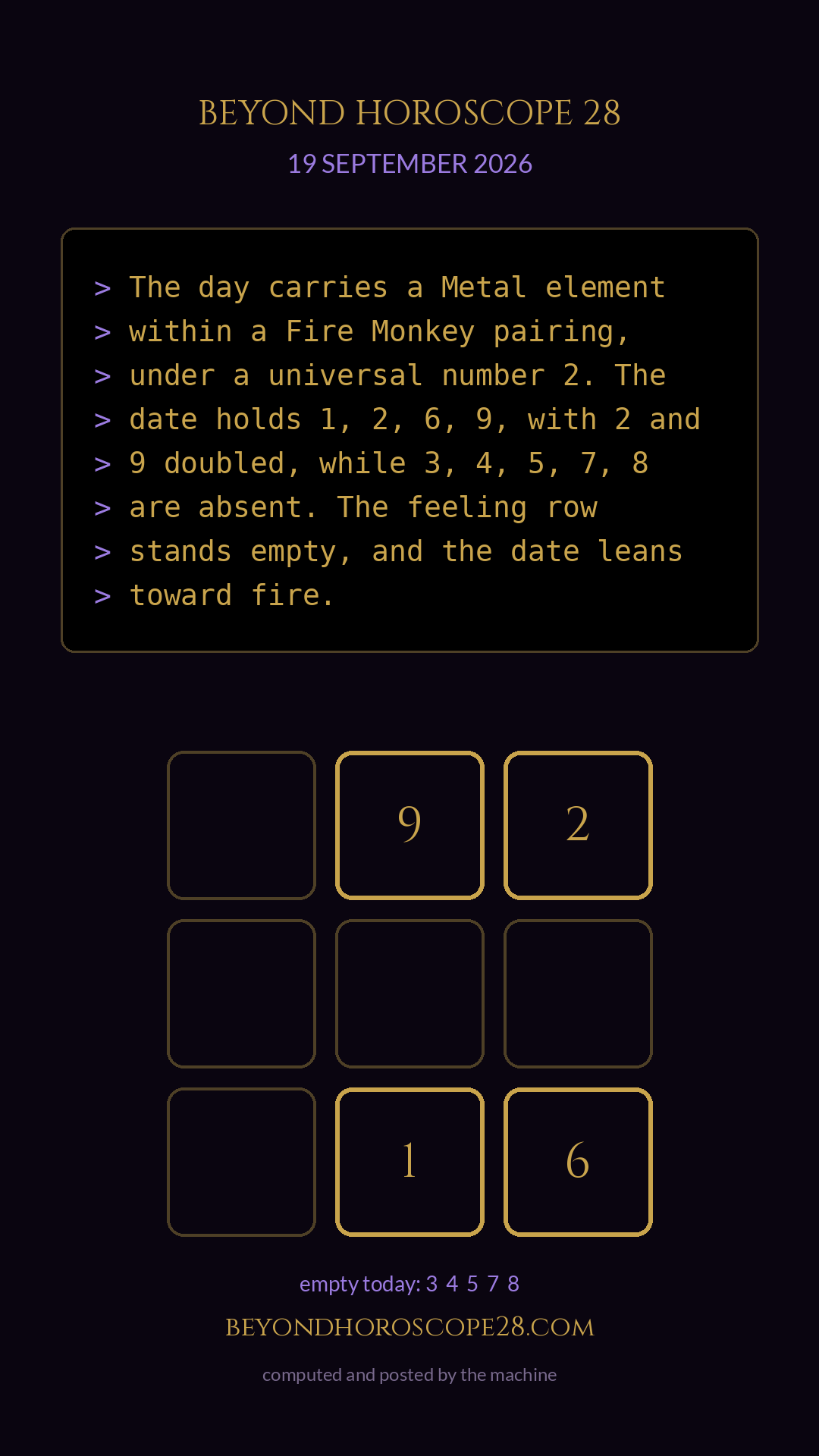 19 September 2026 — the Fire Monkey